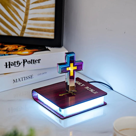 Levitating Cross on a Glowing Bible